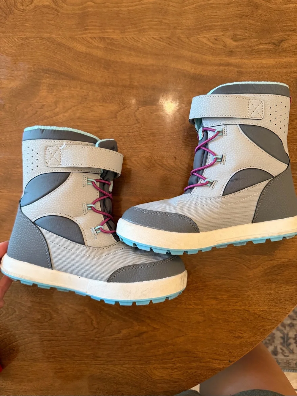 Merrell Kids Gray Winter Boots with Pink Lace Accents